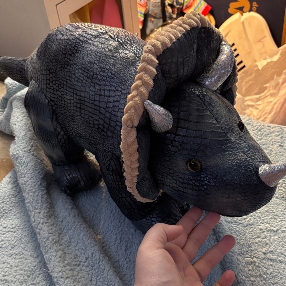 Blue and Silver Triceratops Plush Toy
